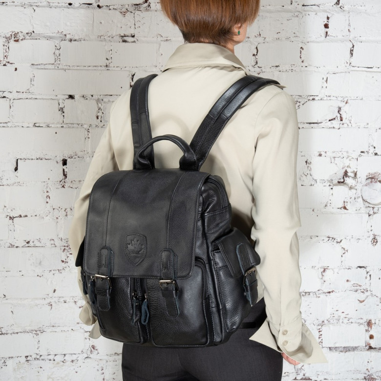 Рюкзак Zinixs "Кленовый лист" из натуральной кожи 3906-1 чёрный