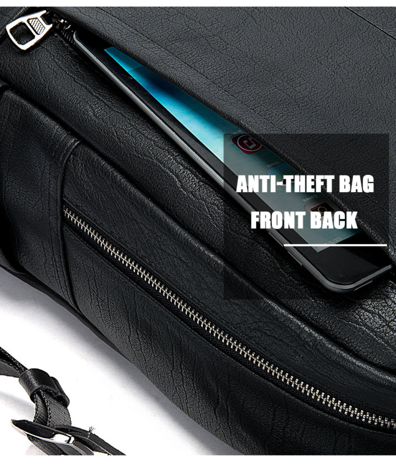 Большой мужской рюкзак из натуральной кожи 8723 чёрный