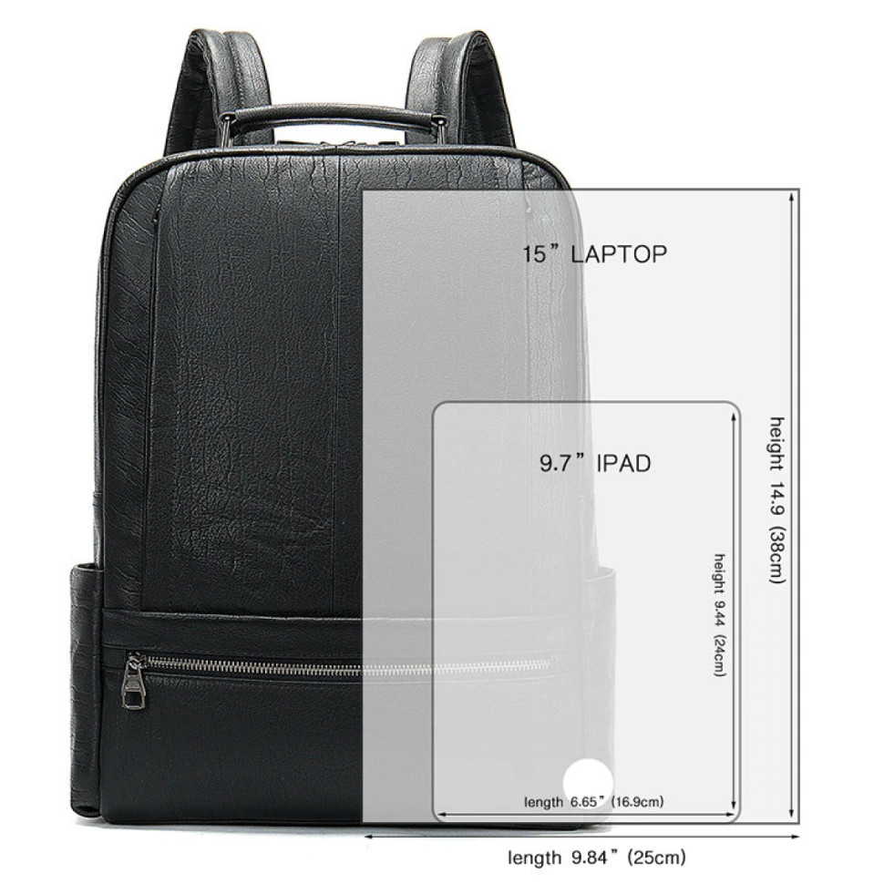 Большой мужской рюкзак из натуральной кожи 8723 чёрный