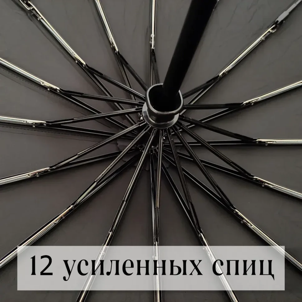Зонт мужской Popular 2600-MN 12 спиц чёрный, полный автомат, ручка крюк пластик