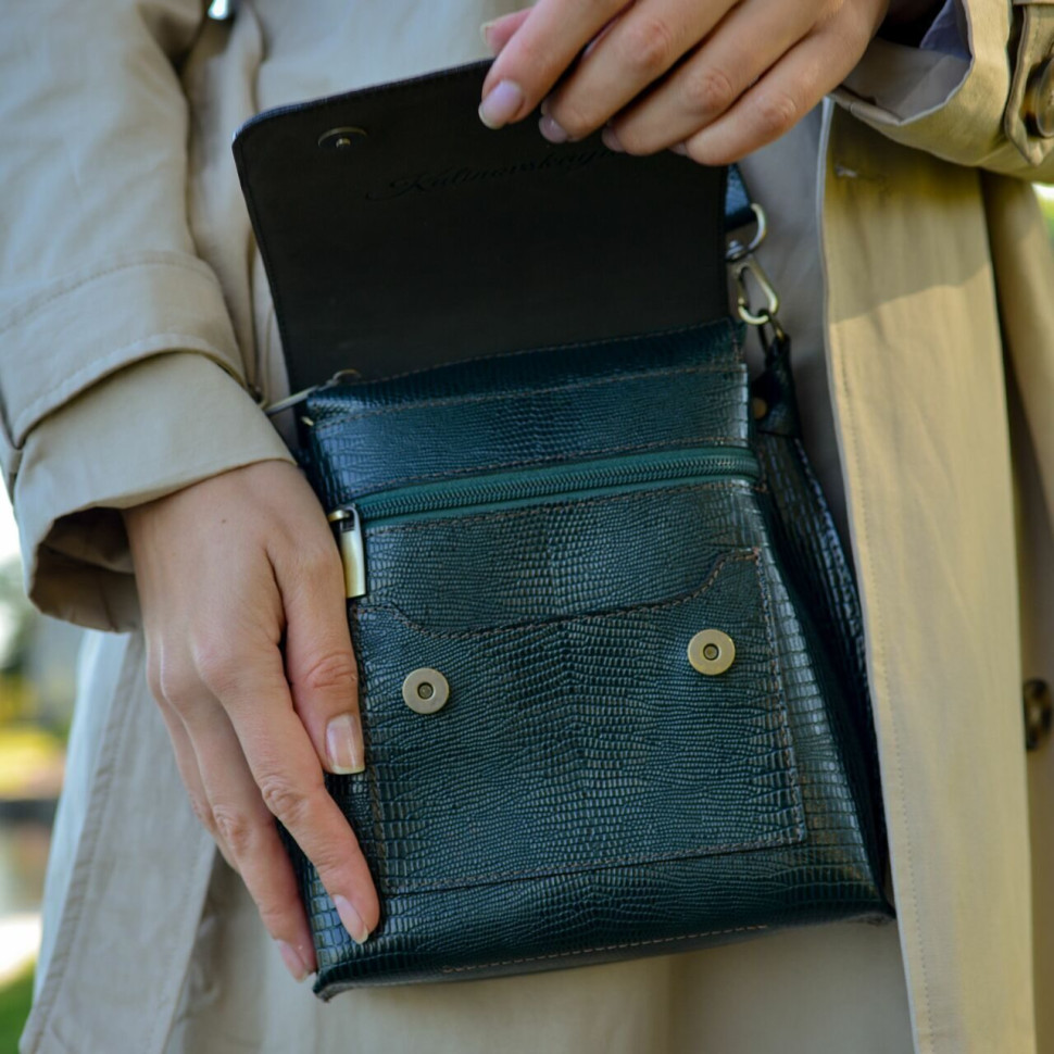 Женская кожаная сумка Natalia Kalinovskaya С86р-932 зелёная рептилия Женская кожаная сумка Natalia Kalinovskaya С86р-932 зелёная рептилия
