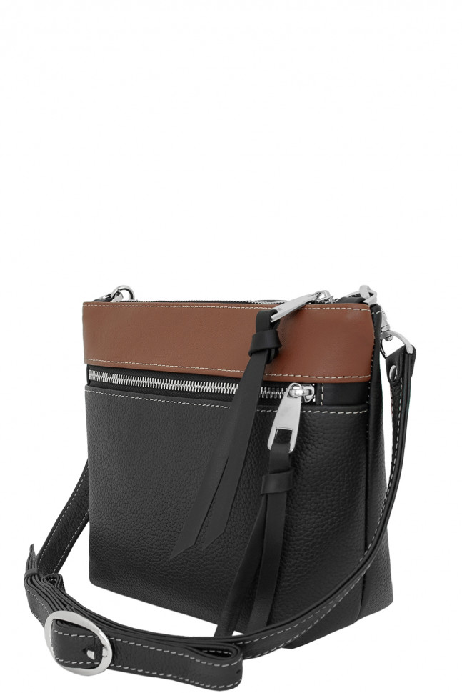 Сумка женская Protege, Ц-446 сигаро/черная флотер+гладкая Сумка женская Protege, Ц-446 сигаро/черная флотер+гладкая