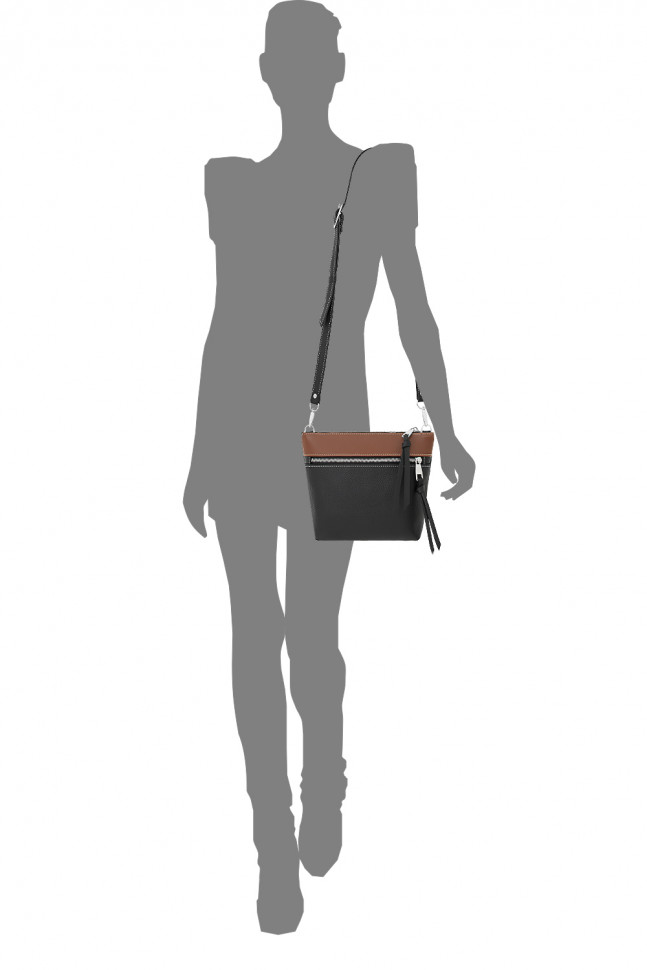 Сумка женская Protege, Ц-446 сигаро/черная флотер+гладкая Сумка женская Protege, Ц-446 сигаро/черная флотер+гладкая