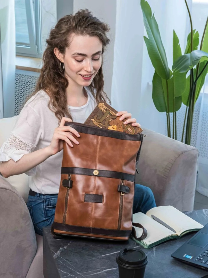 Сумка-рюкзак Natalia Kalinovskaya "Иста" рыжая/коричневая флотер