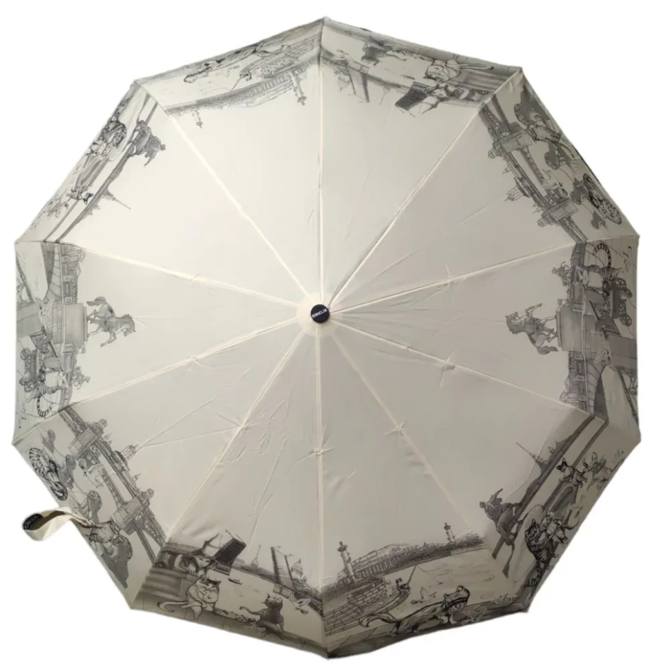 Зонт женский EuroClim 1843 "Коты", бежевый, полный автомат