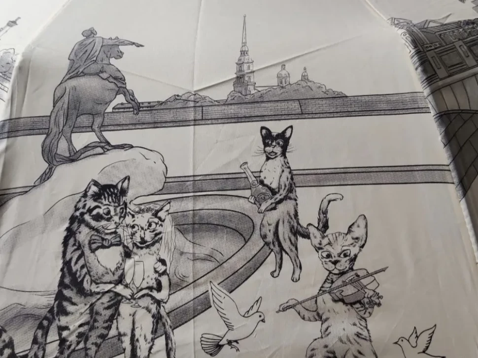 Зонт женский EuroClim 1843 "Коты", бежевый, полный автомат