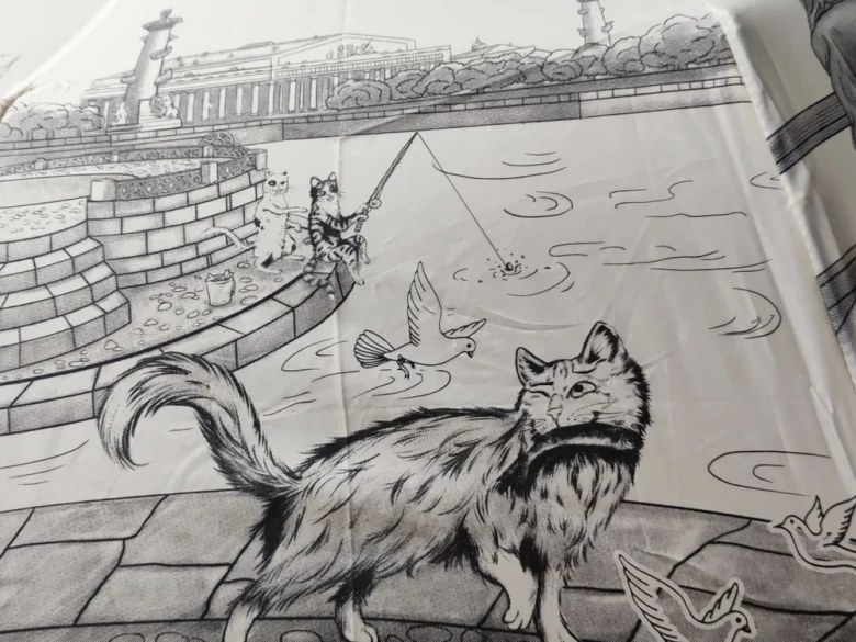 Зонт женский EuroClim 1843 "Коты", бежевый, полный автомат