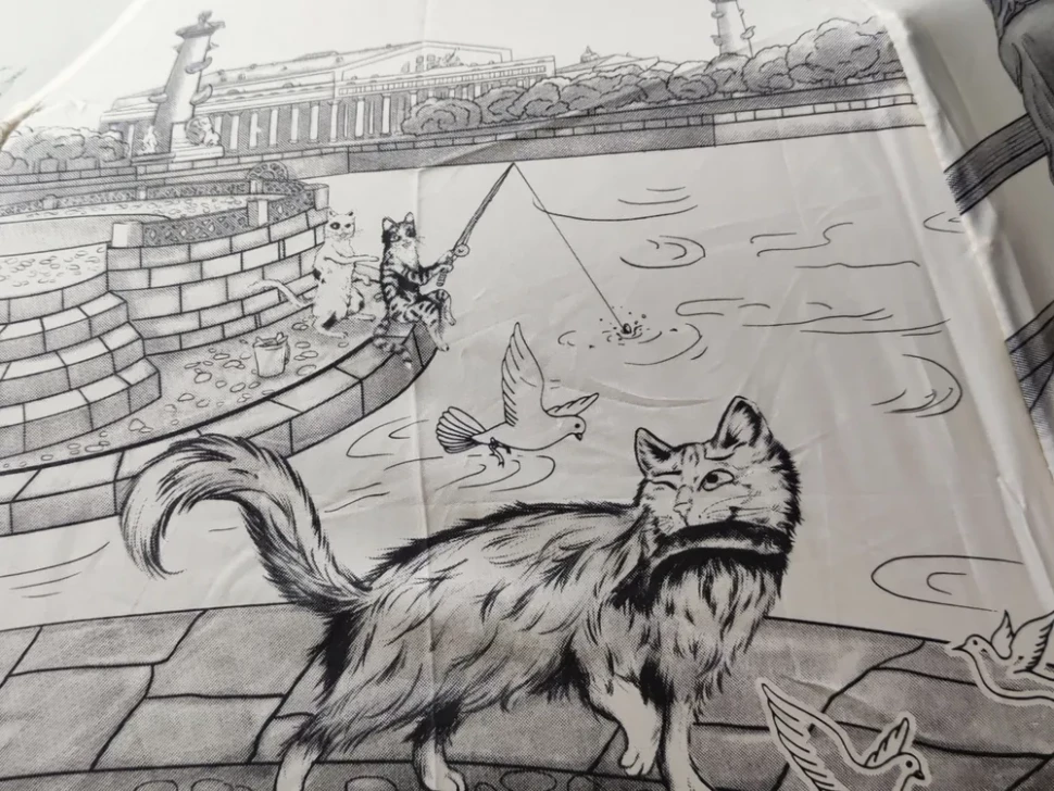 Зонт женский EuroClim 1843 "Коты", бежевый, полный автомат