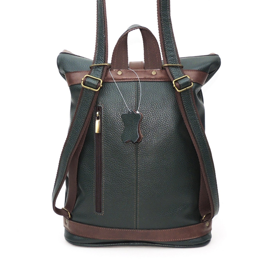 Кожаная сумка-рюкзак Natalia Kalinovskaya "Илайн" зеленая/коричневая Кожаная сумка-рюкзак Natalia Kalinovskaya "Илайн" зеленая/коричневая