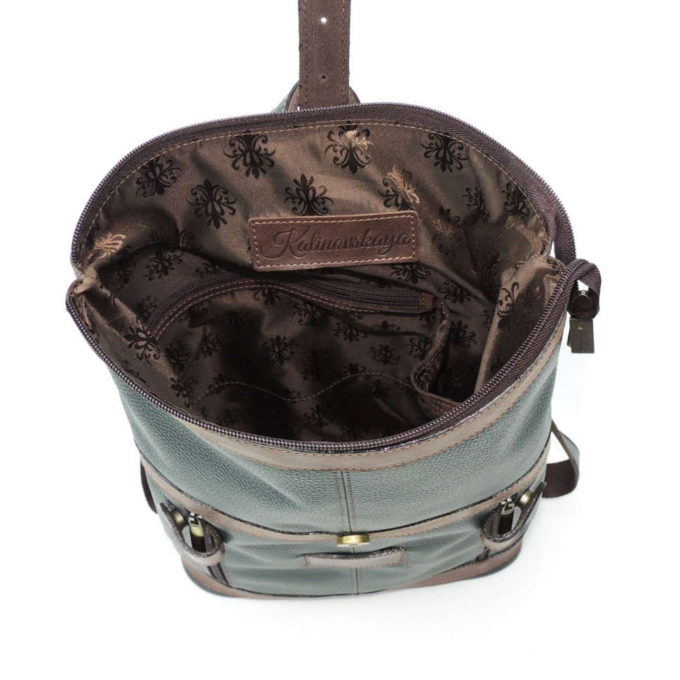 Кожаная сумка-рюкзак Natalia Kalinovskaya "Илайн" зеленая/коричневая Кожаная сумка-рюкзак Natalia Kalinovskaya "Илайн" зеленая/коричневая