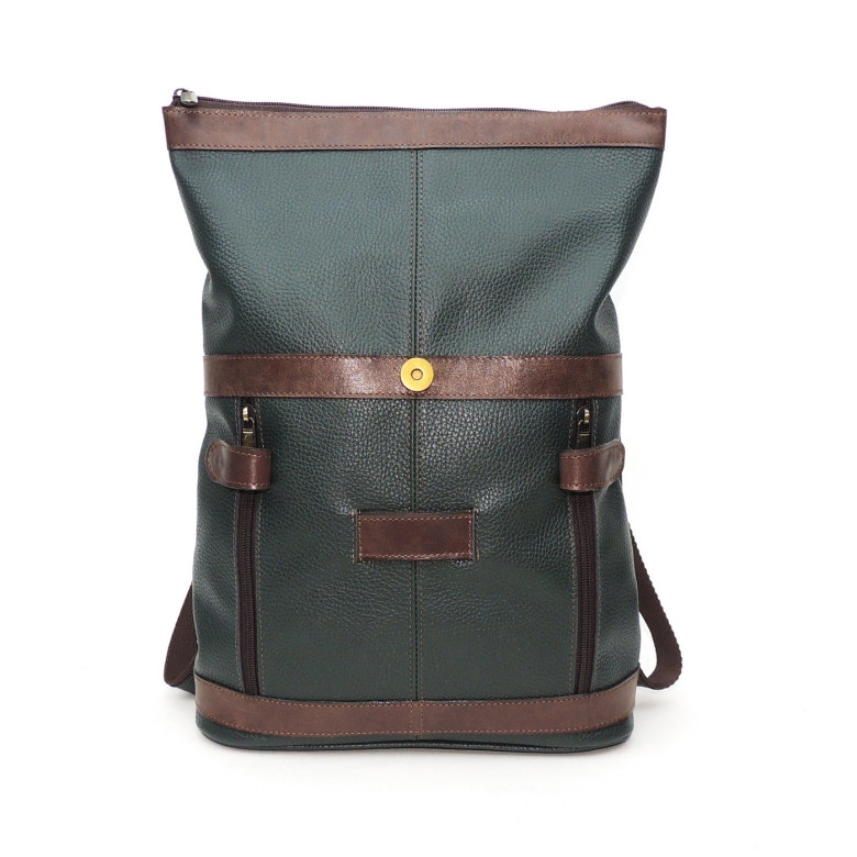 Кожаная сумка-рюкзак Natalia Kalinovskaya "Илайн" зеленая/коричневая