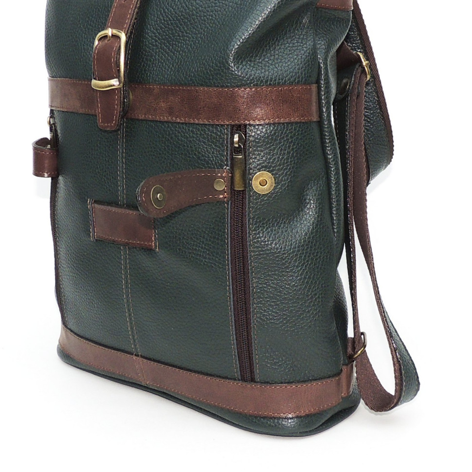 Кожаная сумка-рюкзак Natalia Kalinovskaya "Илайн" зеленая/коричневая Кожаная сумка-рюкзак Natalia Kalinovskaya "Илайн" зеленая/коричневая