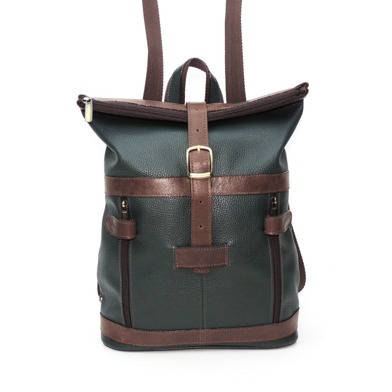 Кожаная сумка-рюкзак Natalia Kalinovskaya "Илайн" зеленая/коричневая