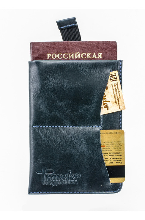 Обложка для паспорта ОП-128-1940 "Traveler" синяя Обложка для паспорта ОП-128-1940 "Traveler" синяя